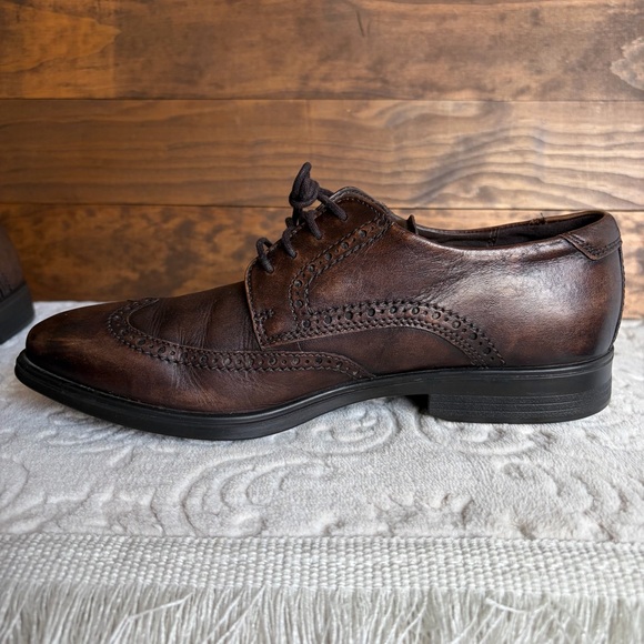 Ecco Men's Melbourne Wing Tip Oxford Shoes Sz 8 Cocoa Brown Office Comfort EUC - Picture 7 of 13